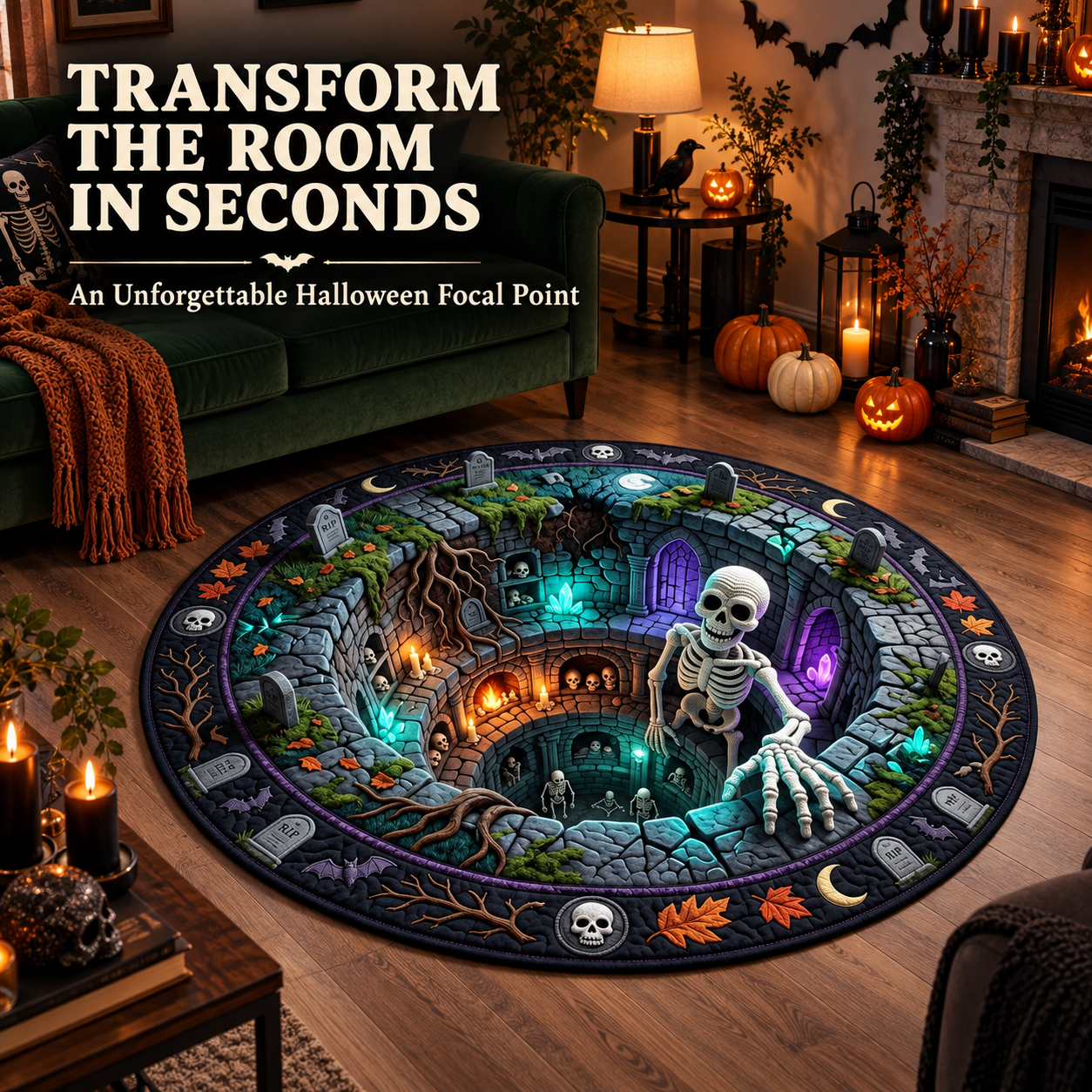 🔥Last Day - 60% OFF🔥3D Haunted Staircase Round Rug – Spooky Halloween Optical Illusion 👻