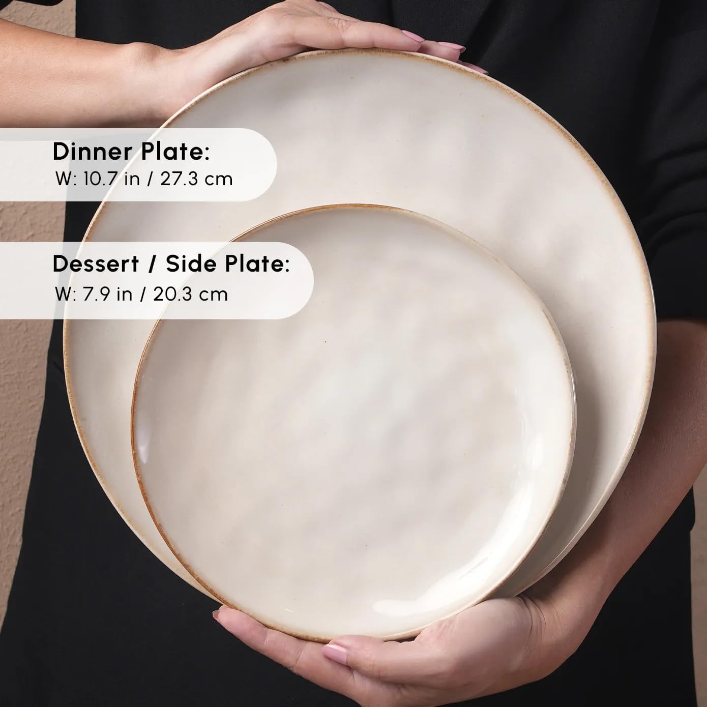 Aria Reactive Stoneware Plates & Bowls Sets - Ceramic Dinnerware Sets for 6, 24 Piece Microwave Safe Dish Set incl. Dinner Plate Set with Pasta Bowls, Side Plates and Cereal Bowl - Beige