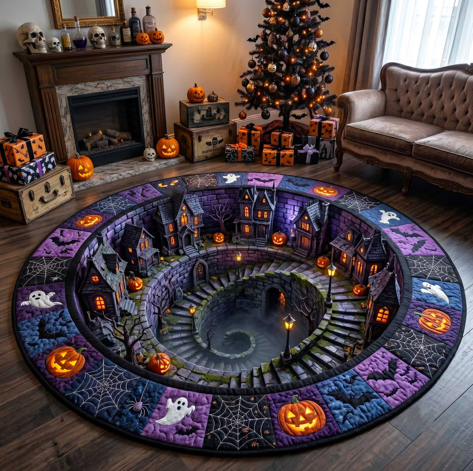 🔥Last Day - 60% OFF🔥3D Haunted Staircase Round Rug – Spooky Halloween Optical Illusion 👻