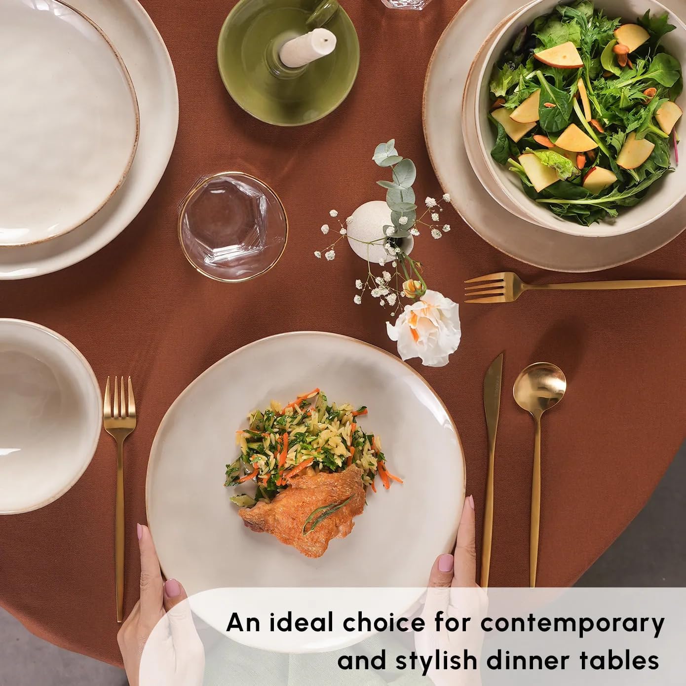 Aria Reactive Stoneware Plates & Bowls Sets - Ceramic Dinnerware Sets for 6, 24 Piece Microwave Safe Dish Set incl. Dinner Plate Set with Pasta Bowls, Side Plates and Cereal Bowl - Beige