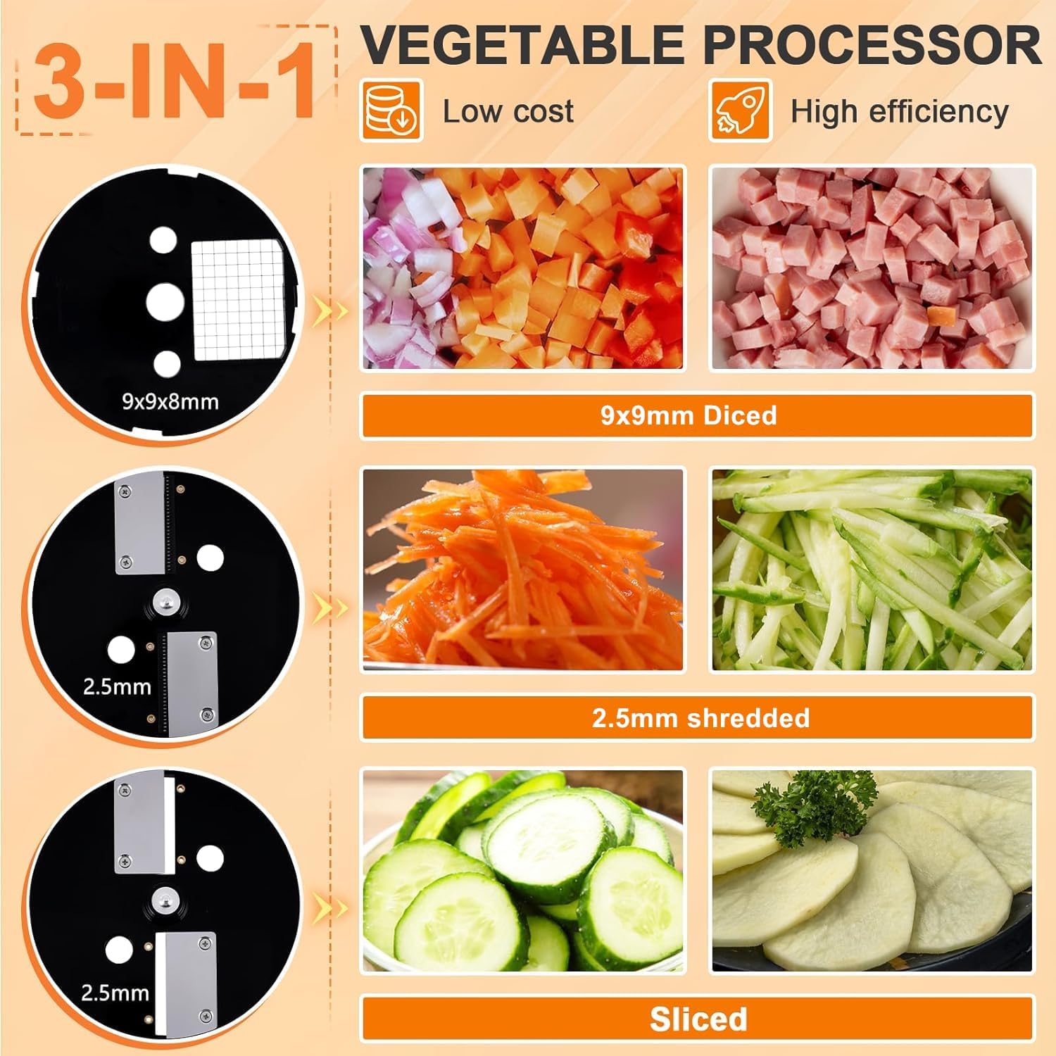 Vegetable Dicer Chopper 3 IN 1 Food Processor Automatic Potato Slicer&Onion Shredder with 3 Stainless Steel Blades 110V