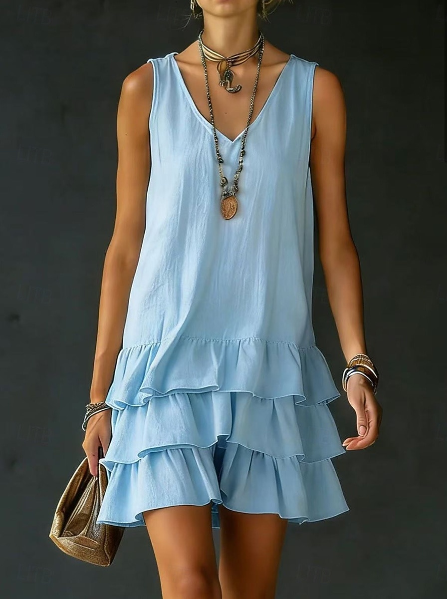 Women's Mini Dress Casual Dress Vest Dress Summer Dress Basic Classic Daily Vacation Regular Fit Plain Sleeveless V Neck Blue White Yellow Pink Summer Spring 2026 - $27.99 –P5
