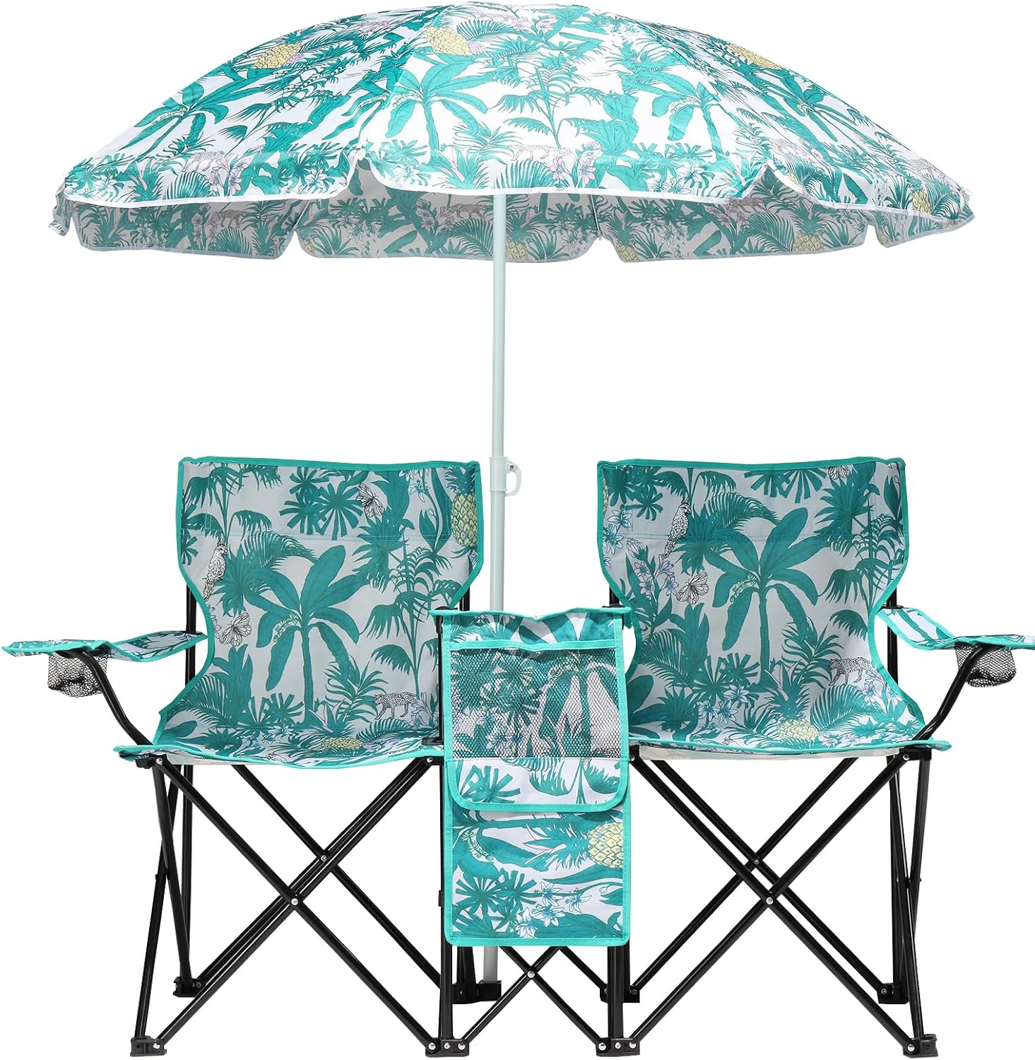 All-in-One Folding Picnic Set - Double Chair, Umbrella & Cooler 🏖️🍻