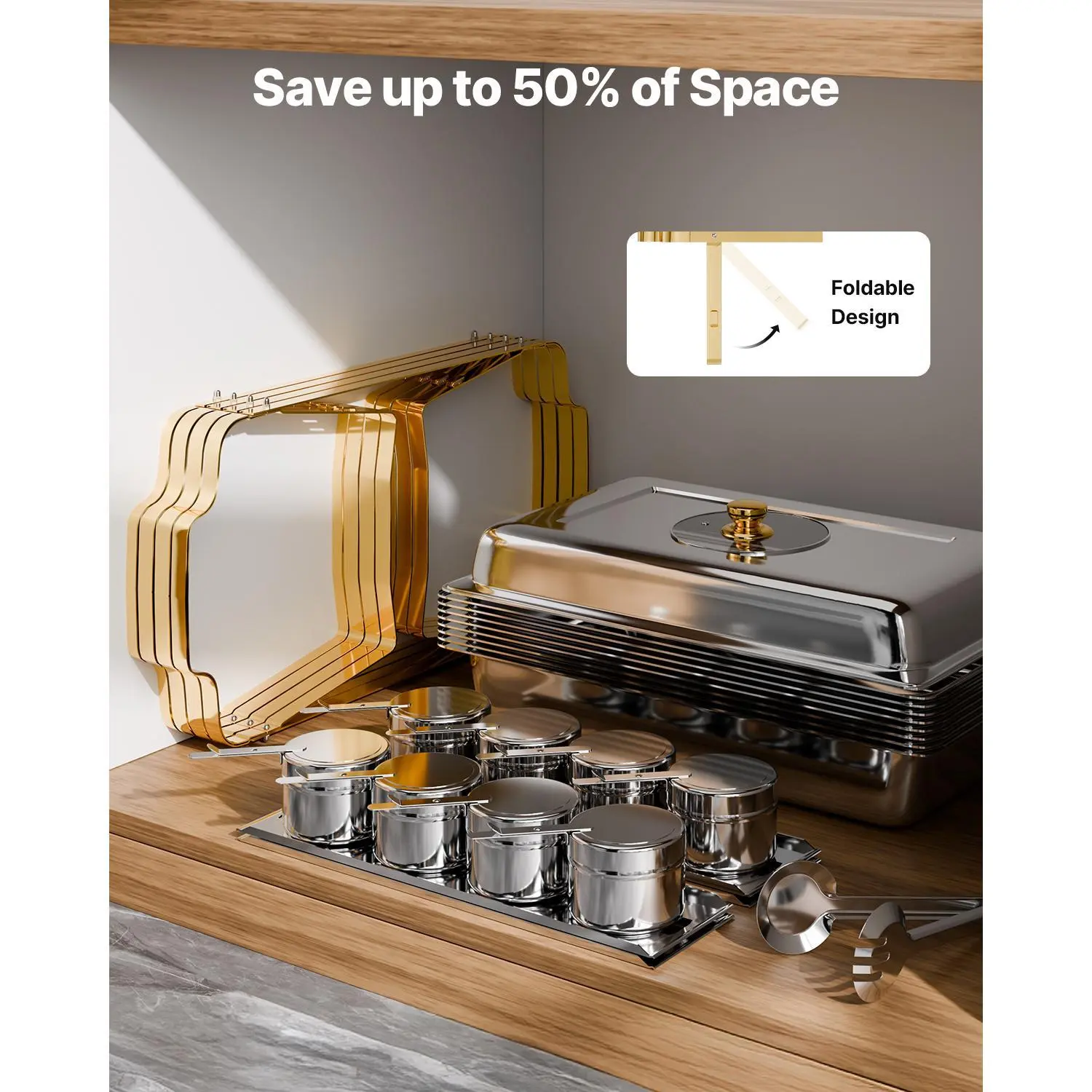 VEVOR 8 Qt Gold Chafing Dish Buffet Set - Stainless Steel