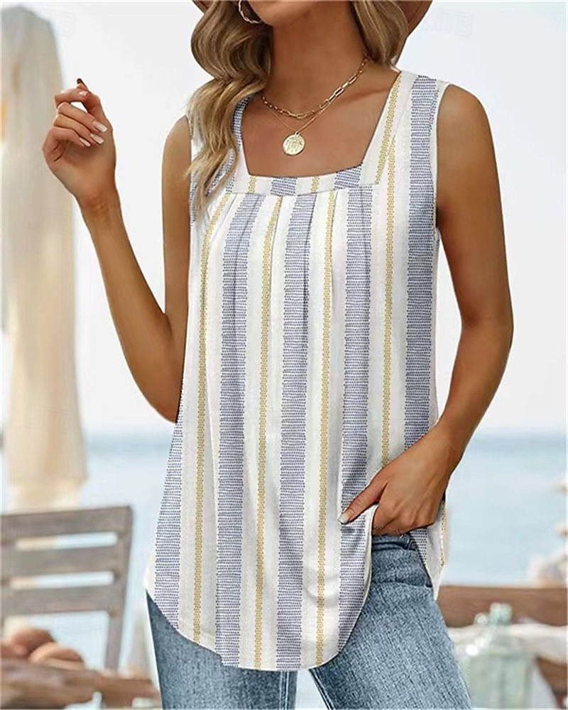 Women's Shirt T Shirt Patchwork Print Solid Color Floral Graphic Elegant Stylish Classic Sleeveless U Neck Regular Tops Daily Going out Weekend Black White Red Sky Blue Dusty Blue Summer Spring 2026 - $6.49 –P4