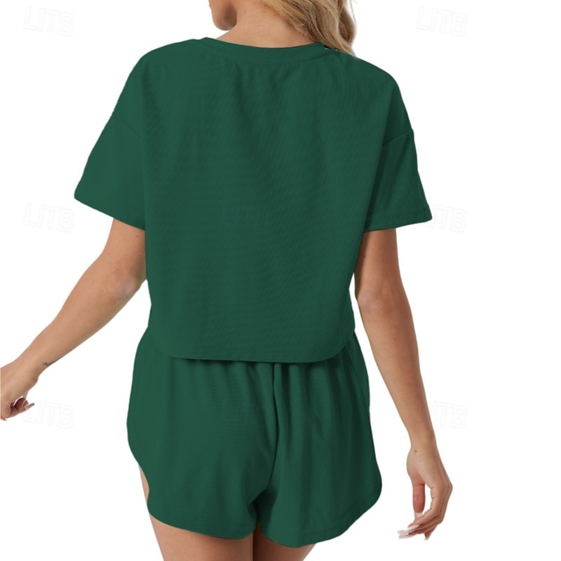 Women's Two Piece Sets Shorts Sets Short Sleeve Crew Neck Solid Color Fashion Streetwear Casual Daily Outdoor Light Green Pink Green Summer Regular Fit 2026 - $28.99 –P6