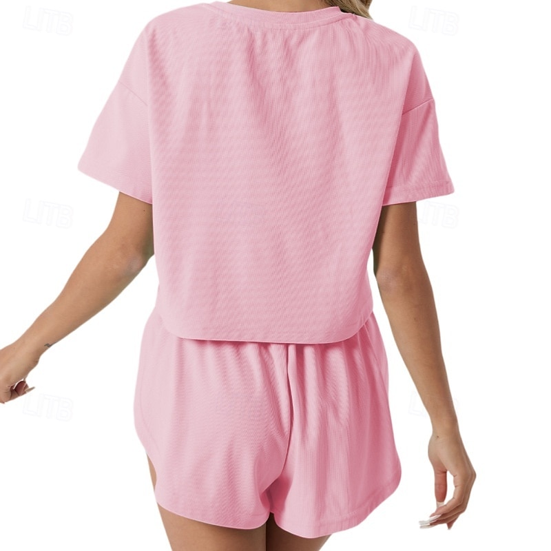 Women's Two Piece Sets Shorts Sets Short Sleeve Crew Neck Solid Color Fashion Streetwear Casual Daily Outdoor Light Green Pink Green Summer Regular Fit 2026 - $28.99 –P4