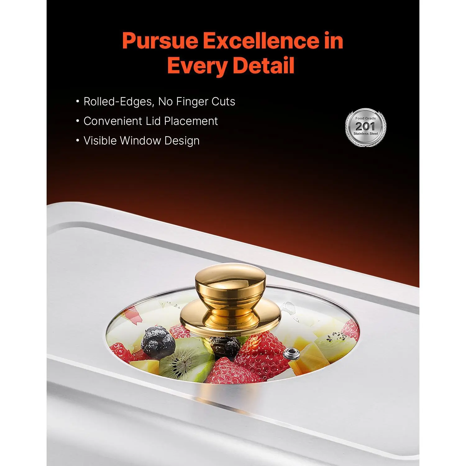 VEVOR 8 Qt Gold Chafing Dish Buffet Set - Stainless Steel