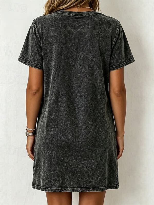 Women's Mini Dress Washed Dress Casual Dress T Shirt Dress Tee Dress Basic Classic Daily Vacation Regular Fit Plain Short Sleeve Crew Neck Black Summer Spring 2026 - $29.99 –P2