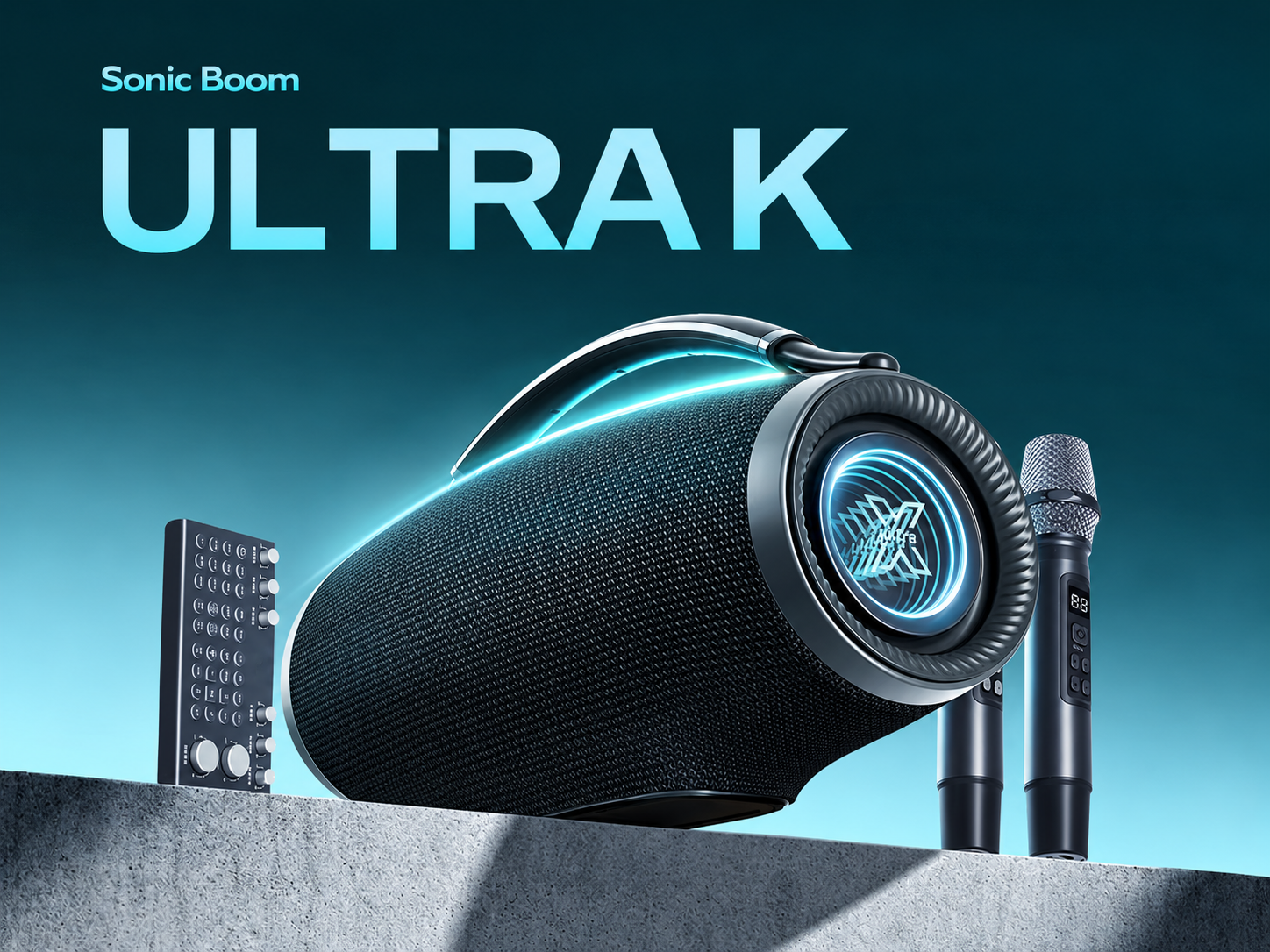 Sonic Boom Ultra K complete speaker, microphone, and mixer system