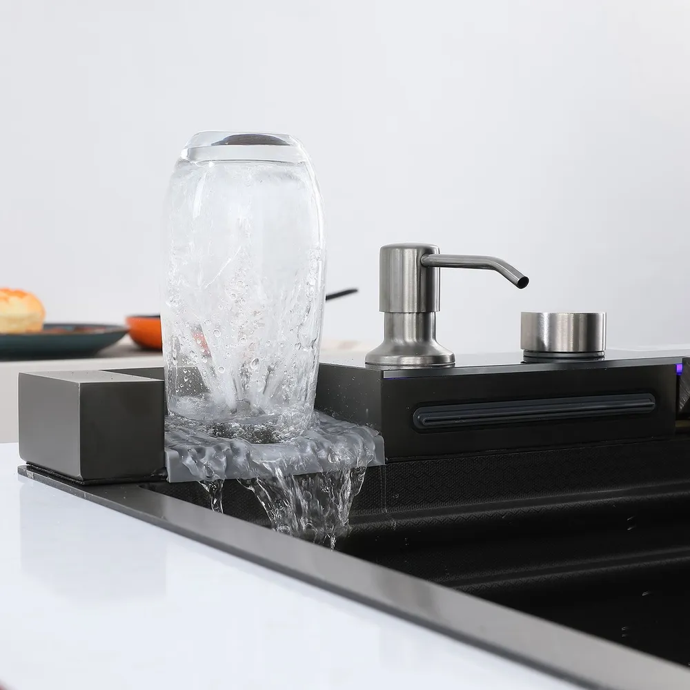 Admqx Elegant Waterfall Kitchen Sink Faucet with Digital Temperature Display & LED Lighting