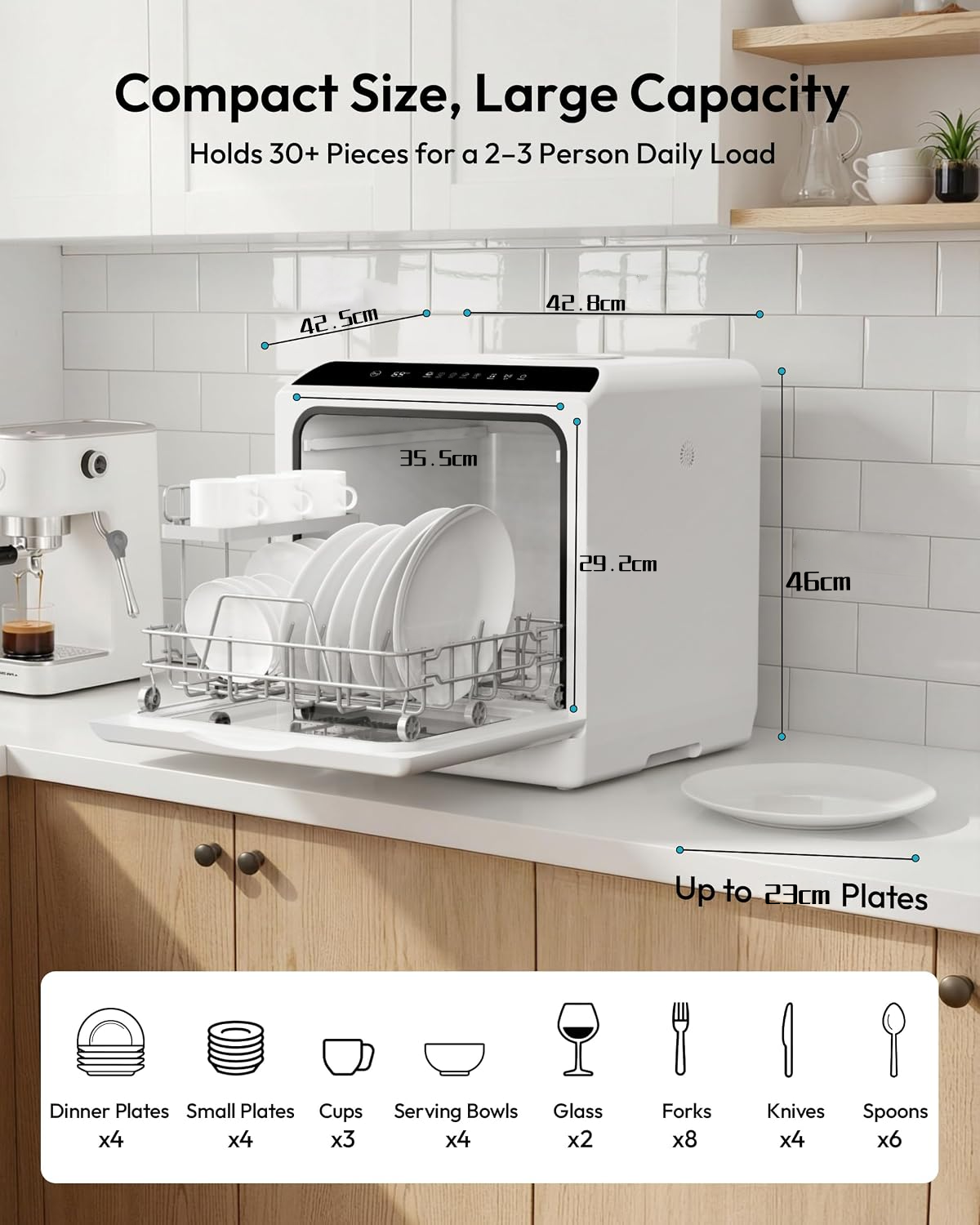 Admqx Countertop Dishwasher Portable, 6 Programs with 40 dB, No Hookup