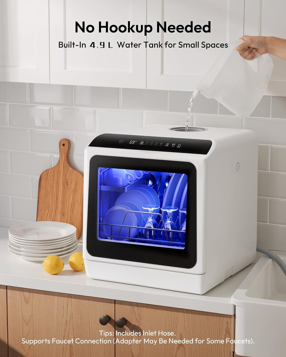 Admqx Countertop Dishwasher Portable, 6 Programs with 40 dB, No Hookup