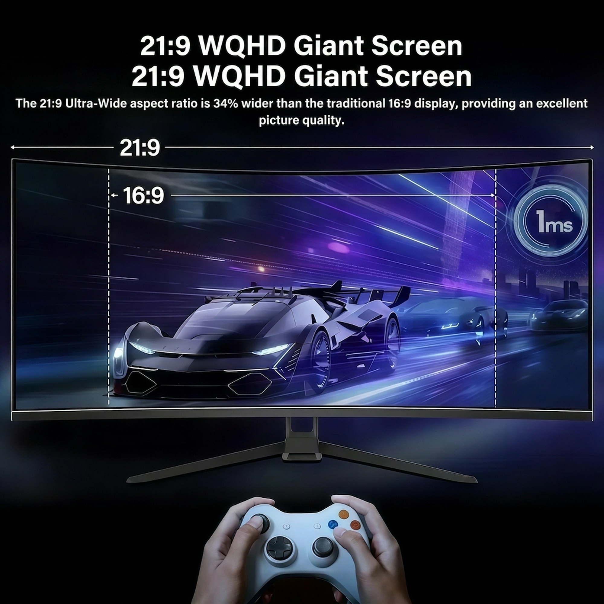 24/27/32/34 Zoll Curved Gaming Monitor 180Hz 1500/3000R WQHD (3440x1440) 4K mit Freesync, DisplayPort, HDMI, wandmontierbar