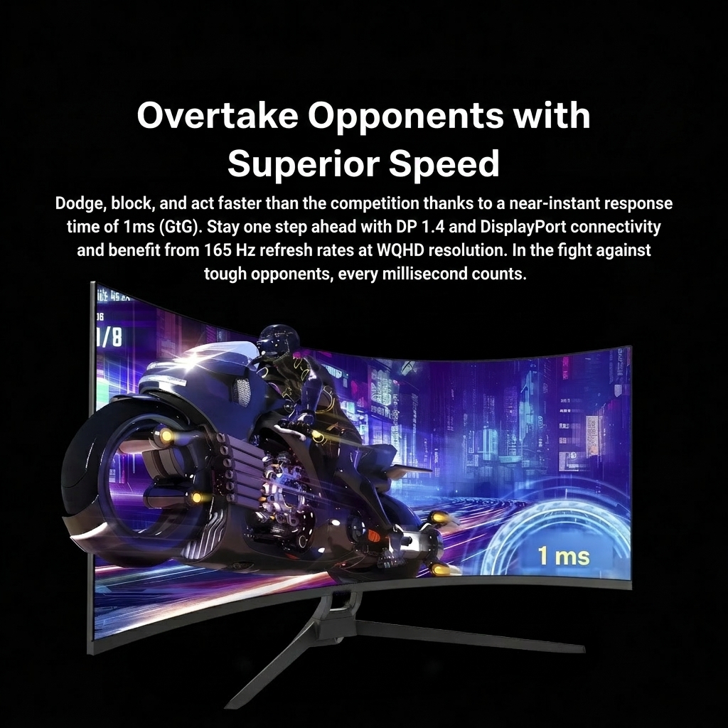24/27/32/34 Zoll Curved Gaming Monitor 180Hz 1500/3000R WQHD (3440x1440) 4K mit Freesync, DisplayPort, HDMI, wandmontierbar