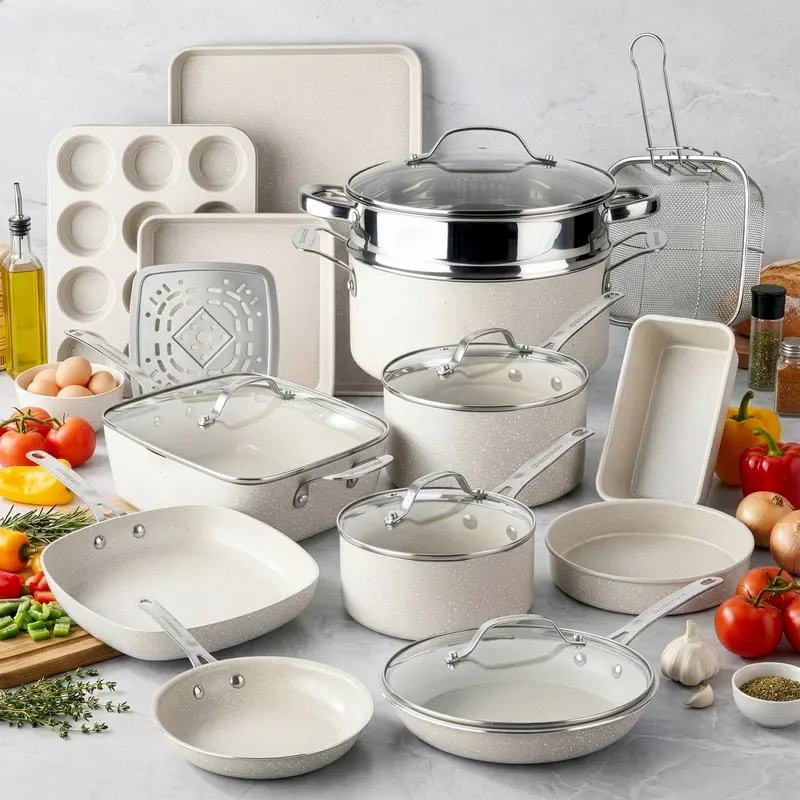 🎉Anniversary Sale - Premium Cookware Set Pieces Non Stick Multi Layer Granite Coating
