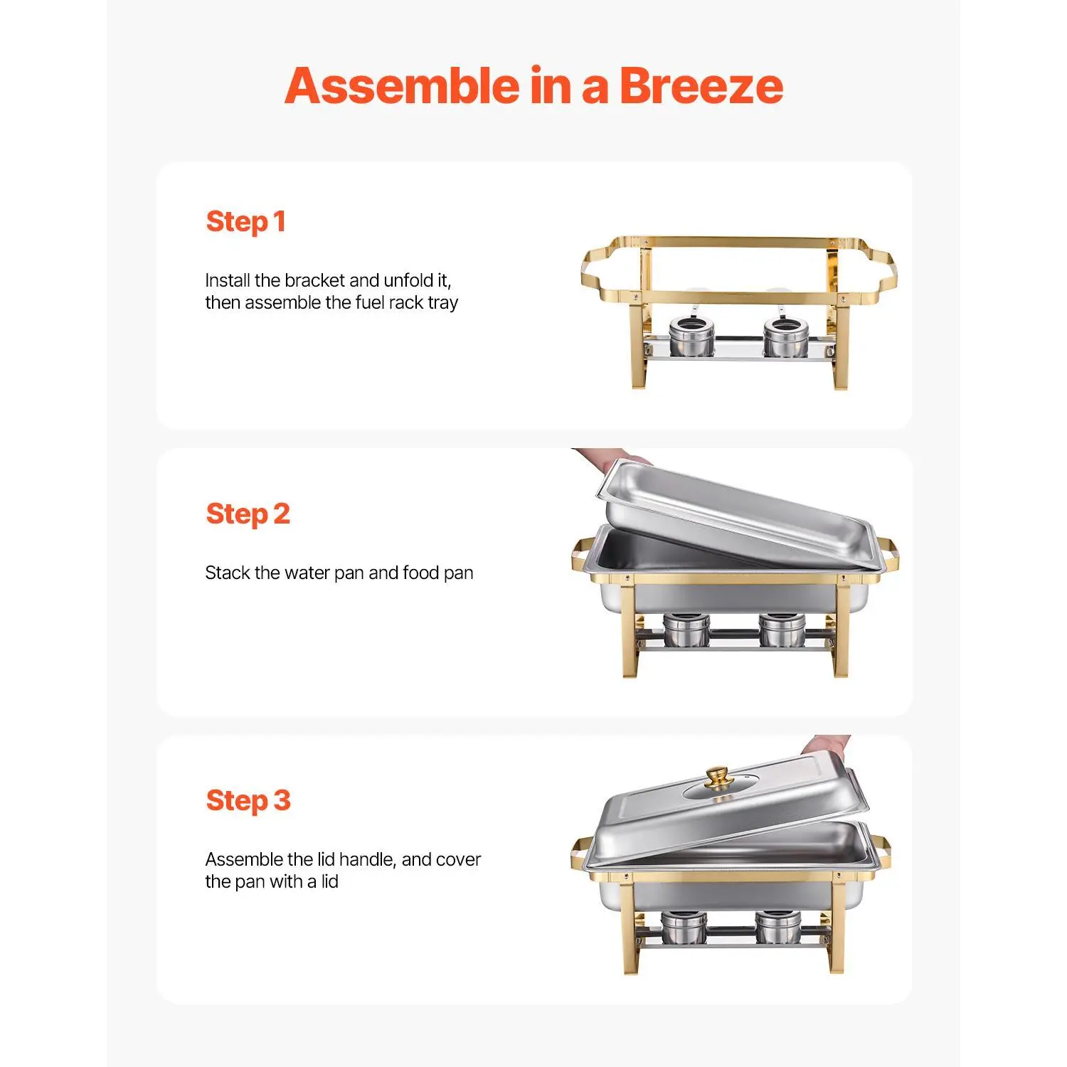 8 Qt Gold Chafing Dish Buffet Set - Stainless Steel