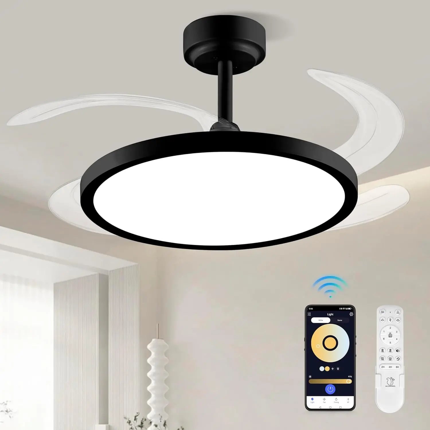42 Inch Slim Invisible Ceiling Fan with RGB Lights-Ventilador de Techo con Luz LED