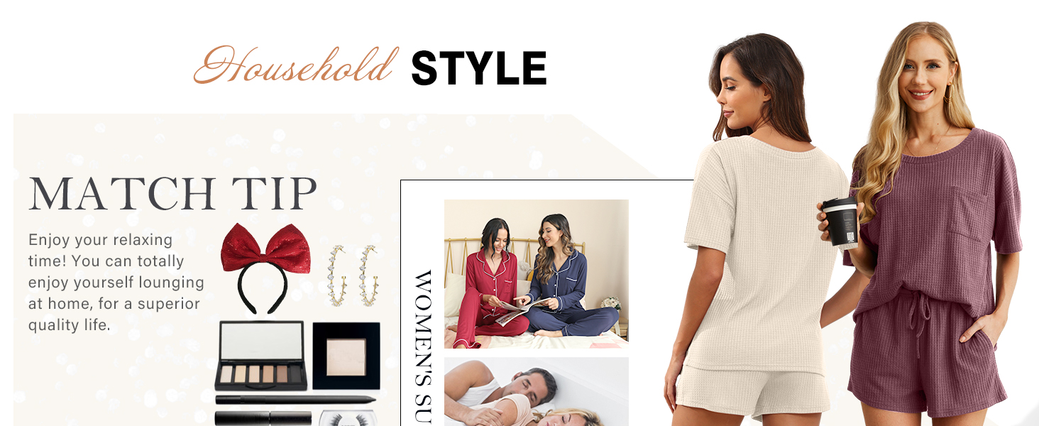 Pajamas Set for Women Waffle Knit Lounge Set 2 Piece Outfits Loungewear Sweatsuit