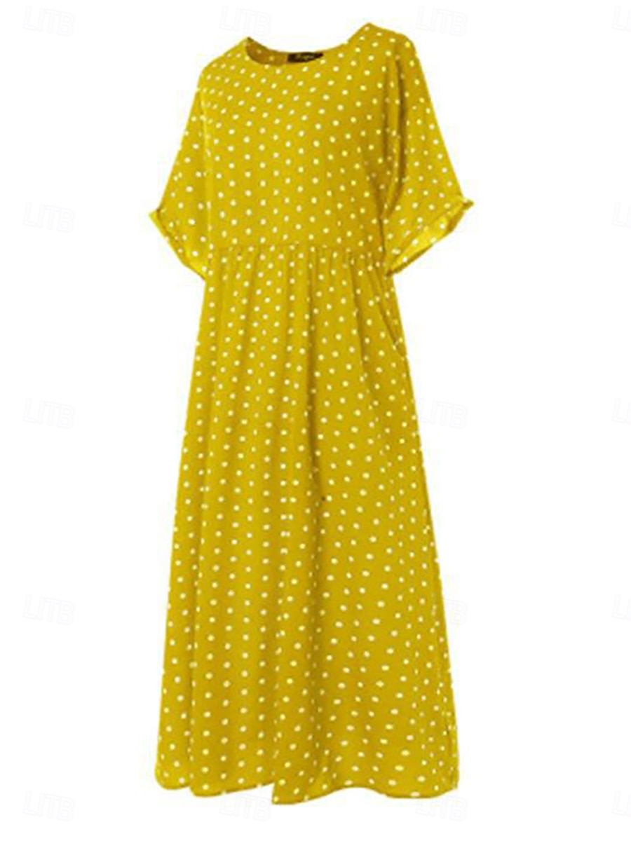 Women's Midi Dress Casual Dress T Shirt Dress Tee Dress A Line Dress Elegant Fashion Modern Outdoor Vacation Going out Regular Fit Polka Dot Short Sleeve Crew Neck Blue Yellow Pink Green Summer Spring 2026 - $19.99 –P4