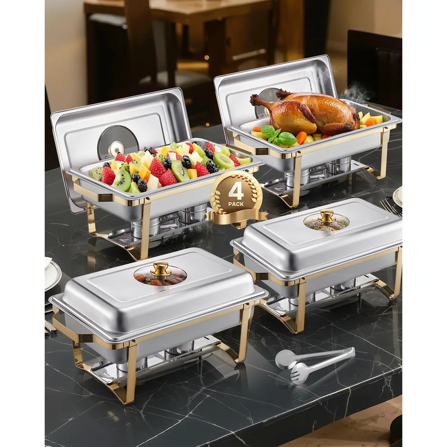 VEVOR 8 Qt Gold Chafing Dish Buffet Set - Stainless Steel