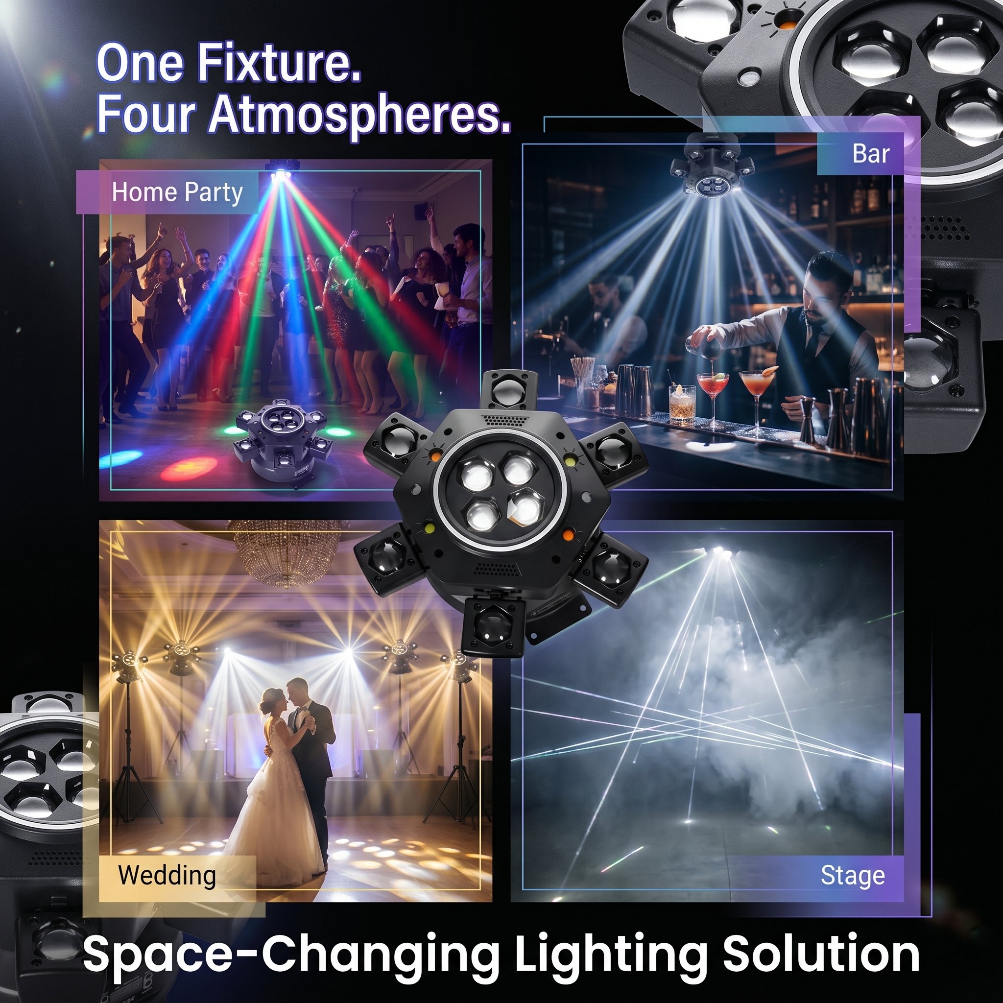 🌈120W 6-Arm DJ Moving Head Light RGBW Beam Laser Disco Strobe 4-in-1 Stage Light for Wedding Bar Party Concert 🎉