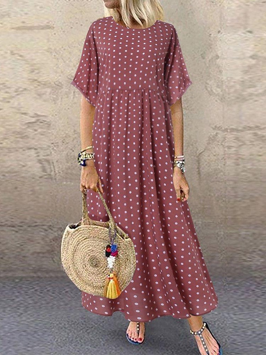 Women's Midi Dress Casual Dress T Shirt Dress Tee Dress A Line Dress Elegant Fashion Modern Outdoor Vacation Going out Regular Fit Polka Dot Short Sleeve Crew Neck Blue Yellow Pink Green Summer Spring 2026 - $19.99 –P5