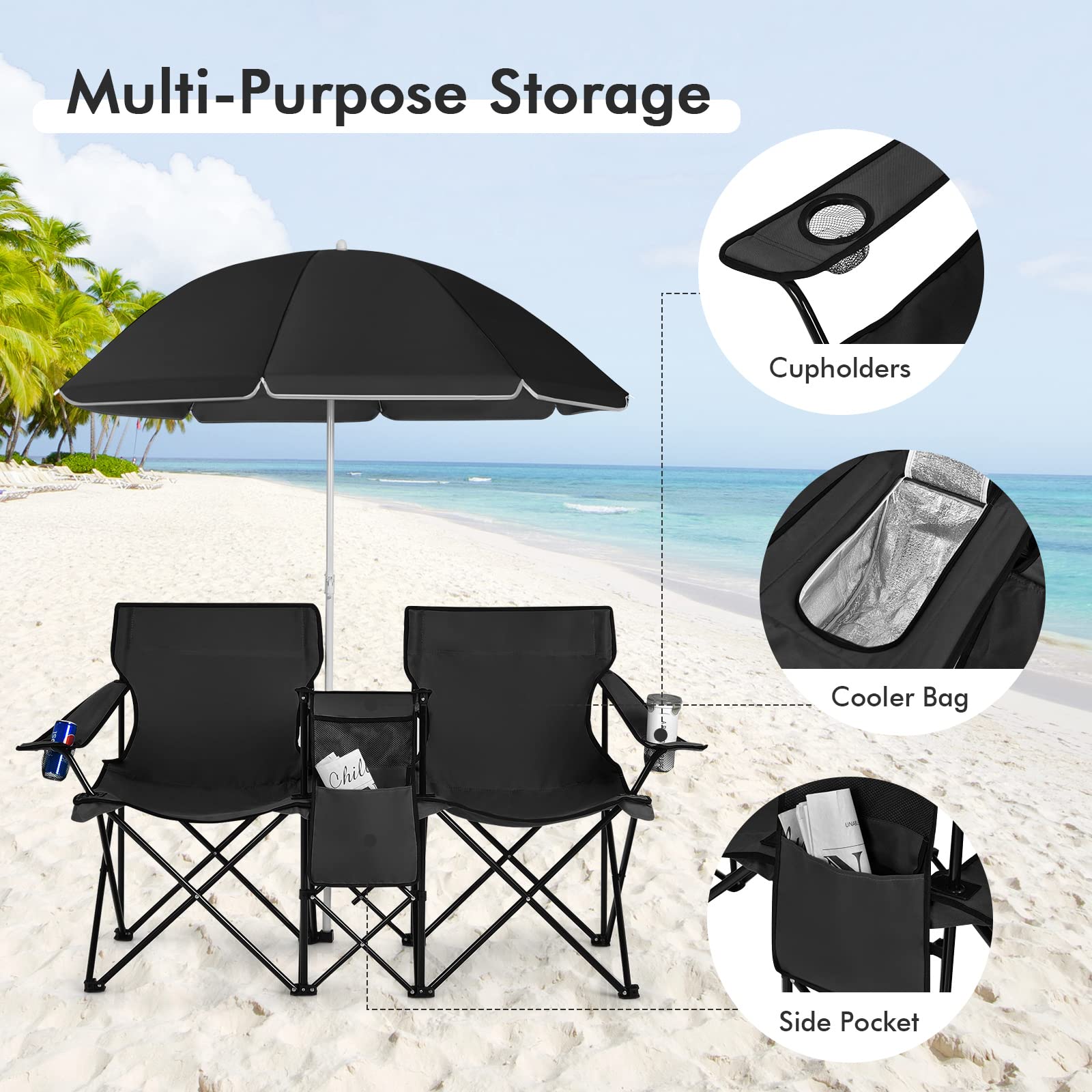 All-in-One Folding Picnic Set - Double Chair, Umbrella & Cooler 🏖️🍻
