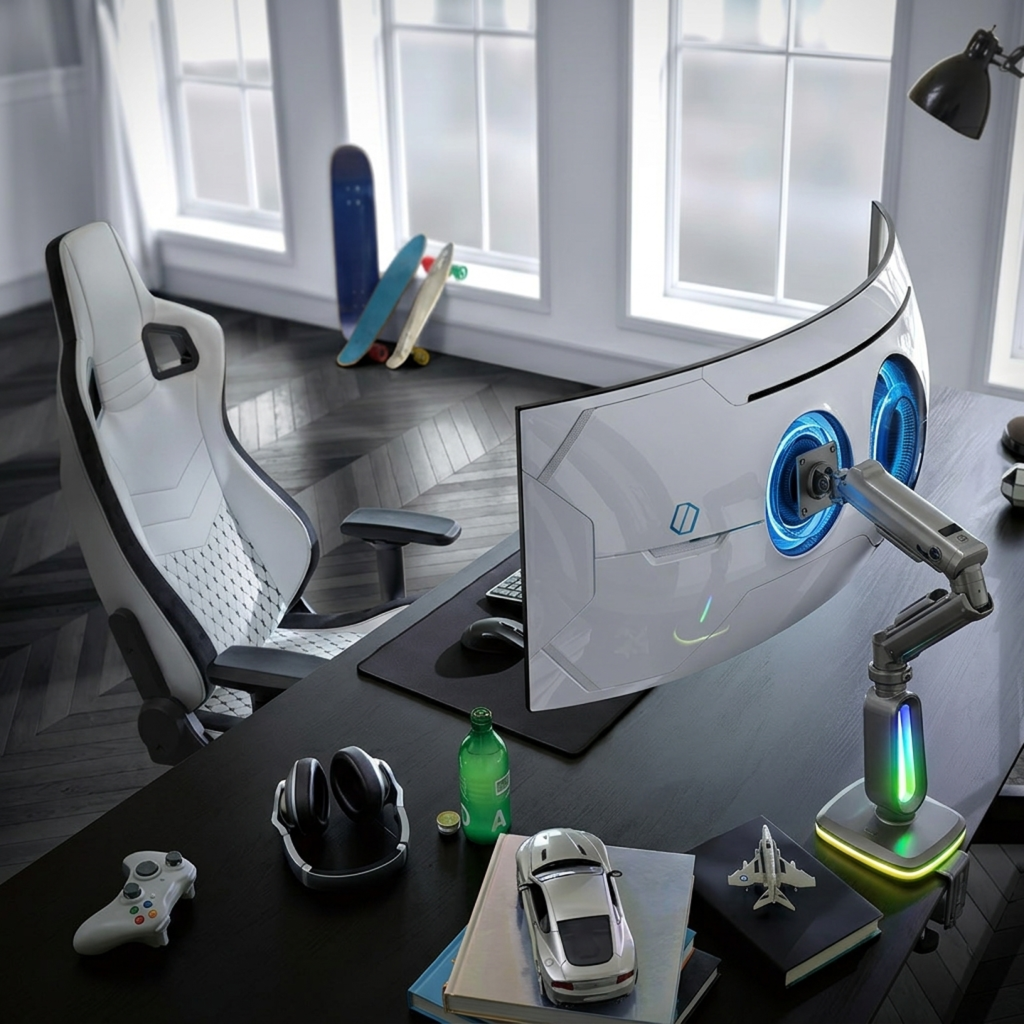 ADMQX Gaming : 4K Screen Monitor + Articulated Arm Complete Setup