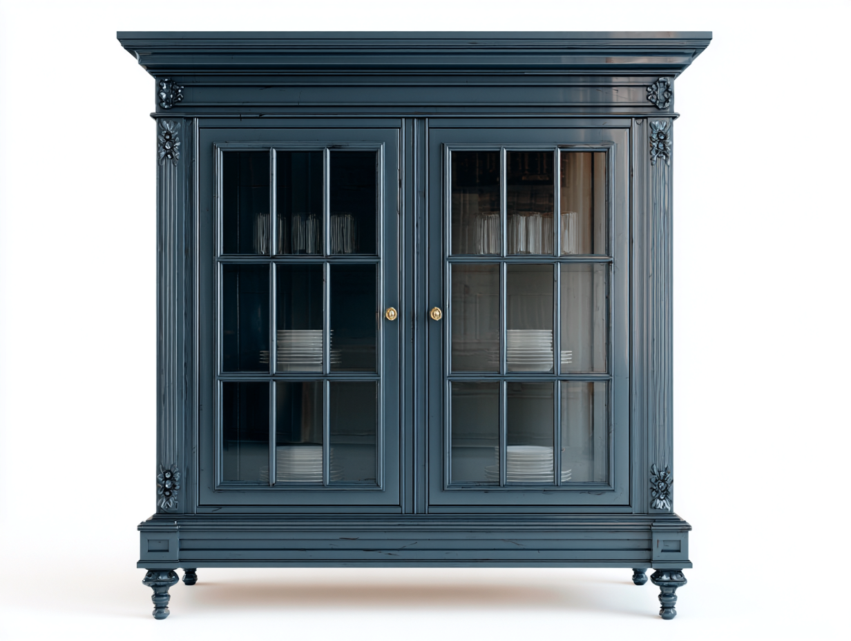 Bücherschrank Holz Glasvitrine 140x45x165 cm - Dunkelblau - Klassischer Stil für Wohnzimmer und Arbeitszimmer-Dengohub