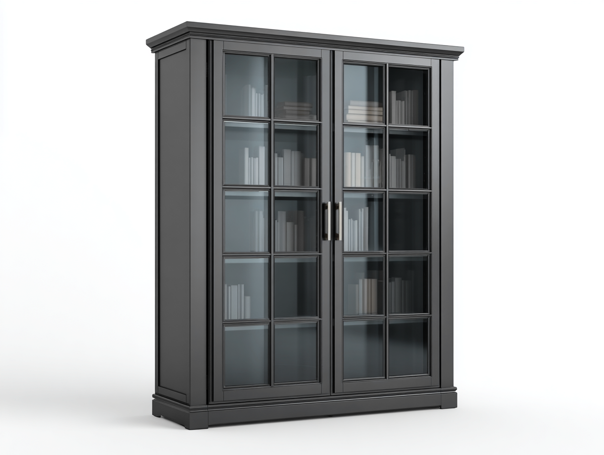 Bücherschrank Holz Glasvitrine 160x45x200 cm - Dunkelgrau - Klassischer Stil für Wohnzimmer und Arbeitszimmer-Dengohub