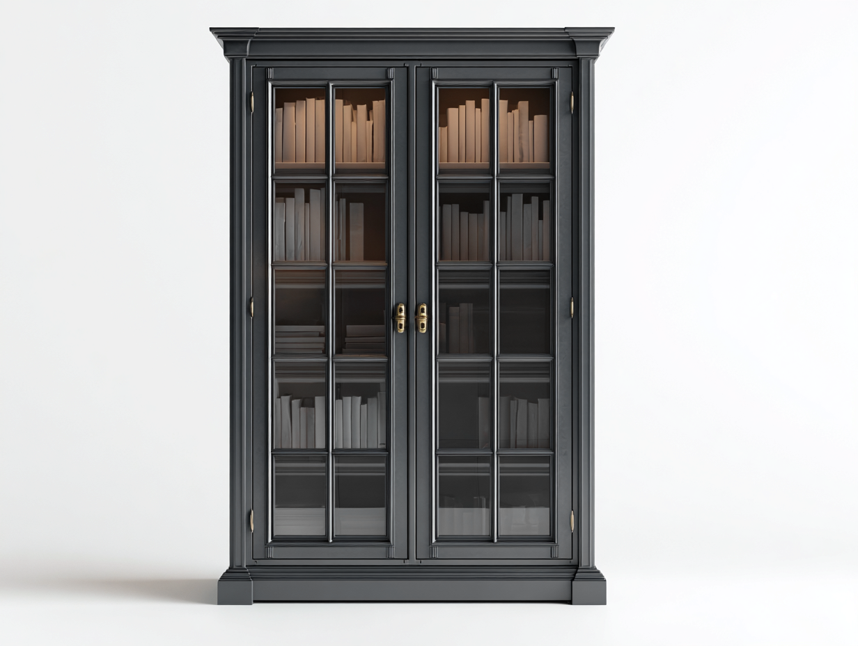 Bücherschrank Holz Glasvitrine 110x42x190 cm - Dunkelgrau - Klassischer Stil für Wohnzimmer und Arbeitszimmer-Dengohub