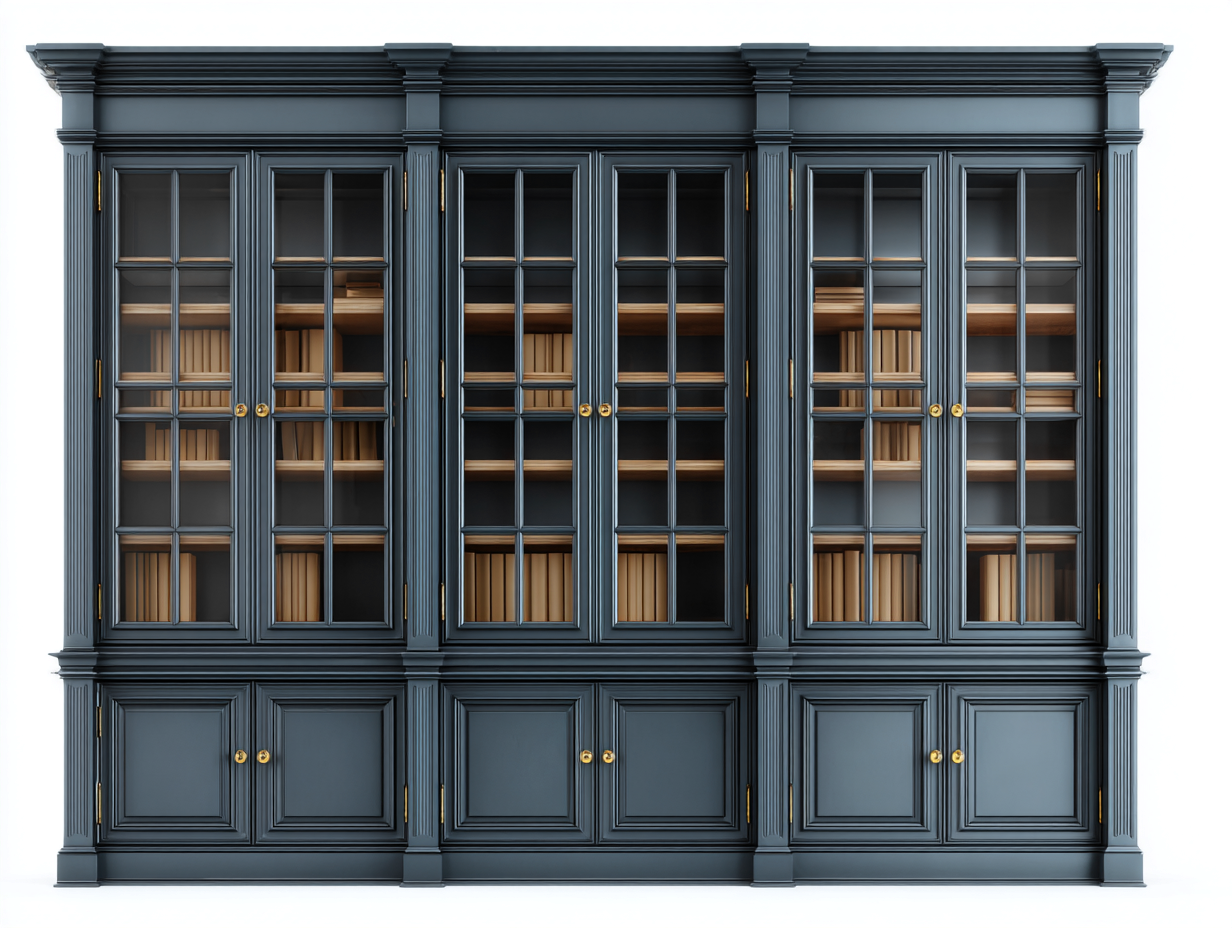 Bücherschrank Holz Glasvitrine 240x45x220 cm - Dunkelblau - Klassischer Stil für Wohnzimmer und Arbeitszimmer-Dengohub