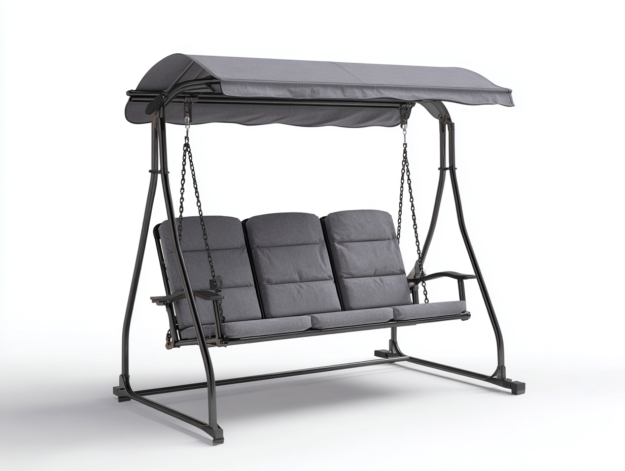 Gartenschaukel 3 Sitzer Metallgestell mit Sonnendach 195x120x170 cm - Grau - Modernes Design für Garten und Terrasse-Dengohub