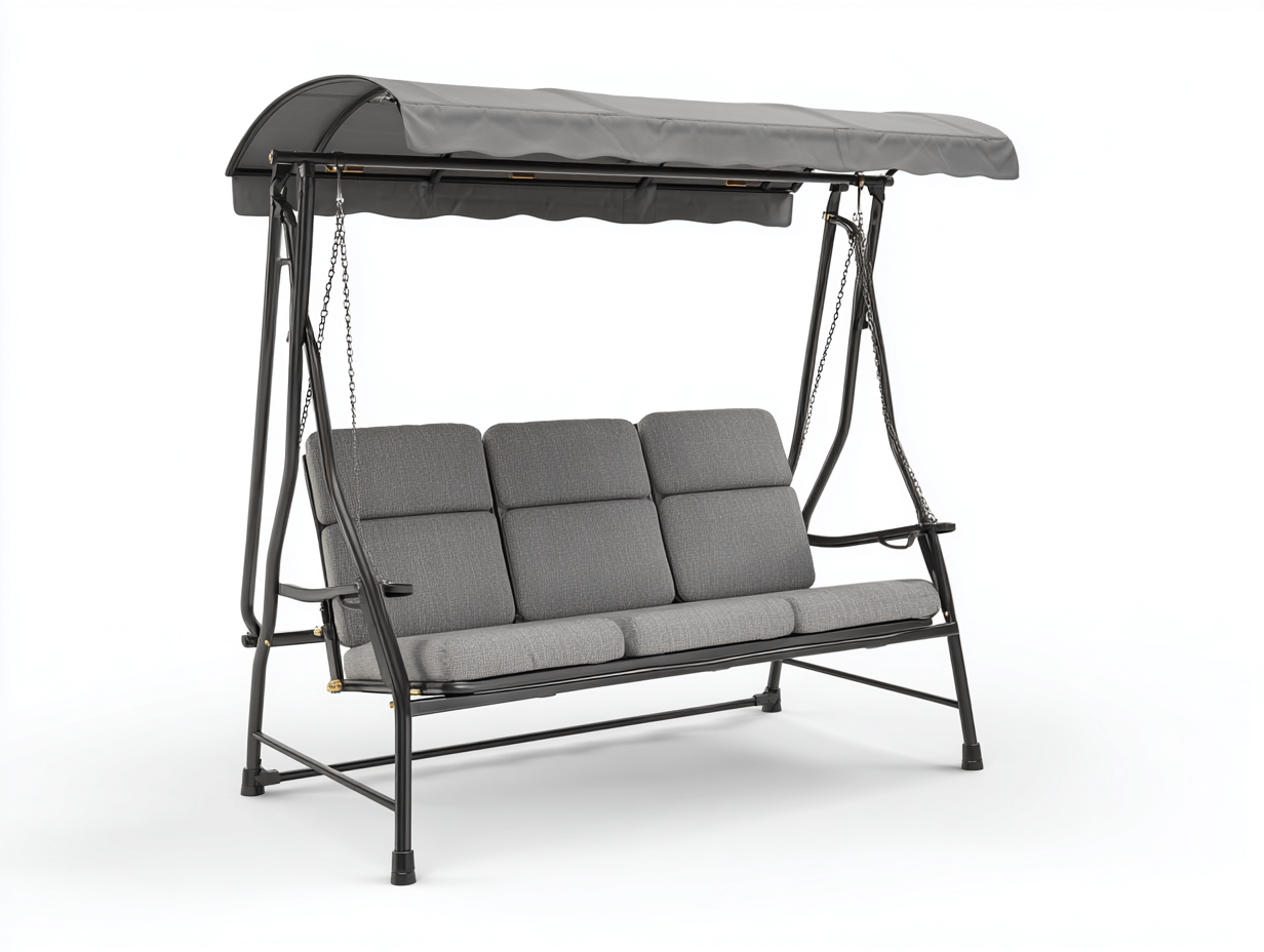Gartenschaukel 3 Sitzer Metallgestell mit Sonnendach 200x120x170 cm - Grau - Komfortdesign für Garten und Terrasse-Dengohub