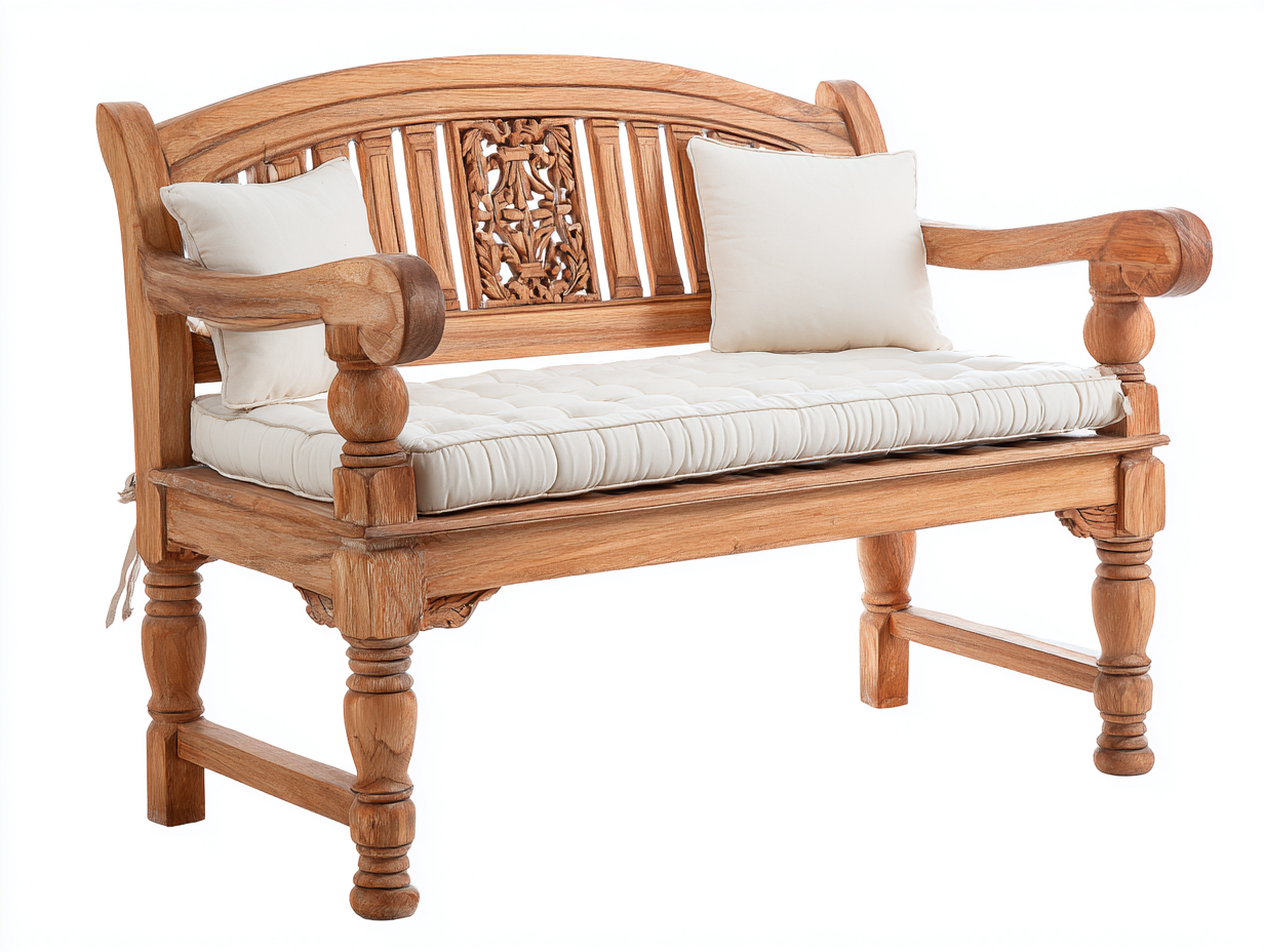 Gartenbank Holz geschnitztes Design 145x62x96 cm - Natur - Klassischer Stil für Garten und Terrasse-Dengohub