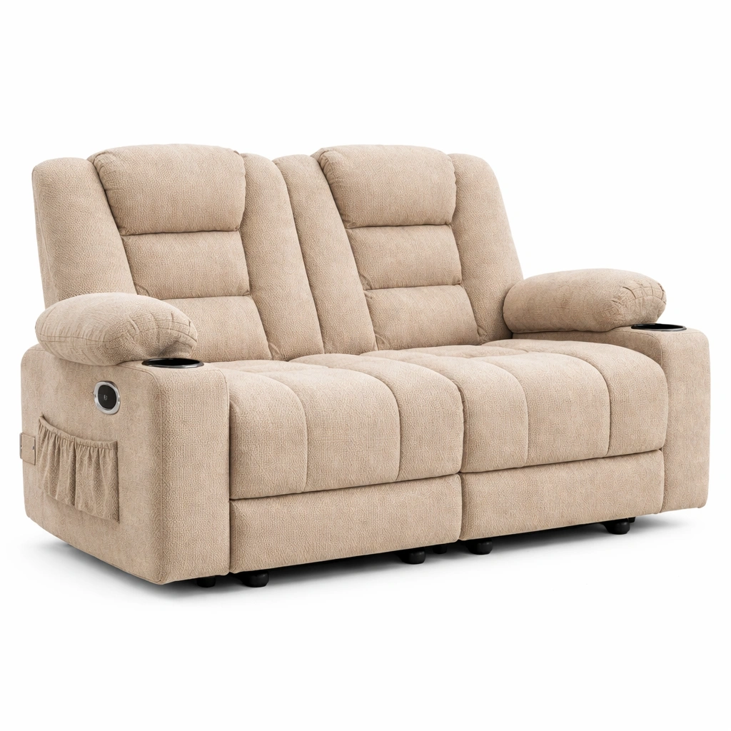 Canap Relax Double Porte Gobelet Tissu Beige-Arvirox