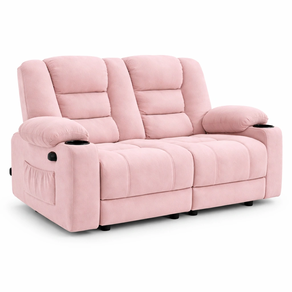 Canap Relax Deux Places Microfibre Rose Porte Gobelets-Arvirox