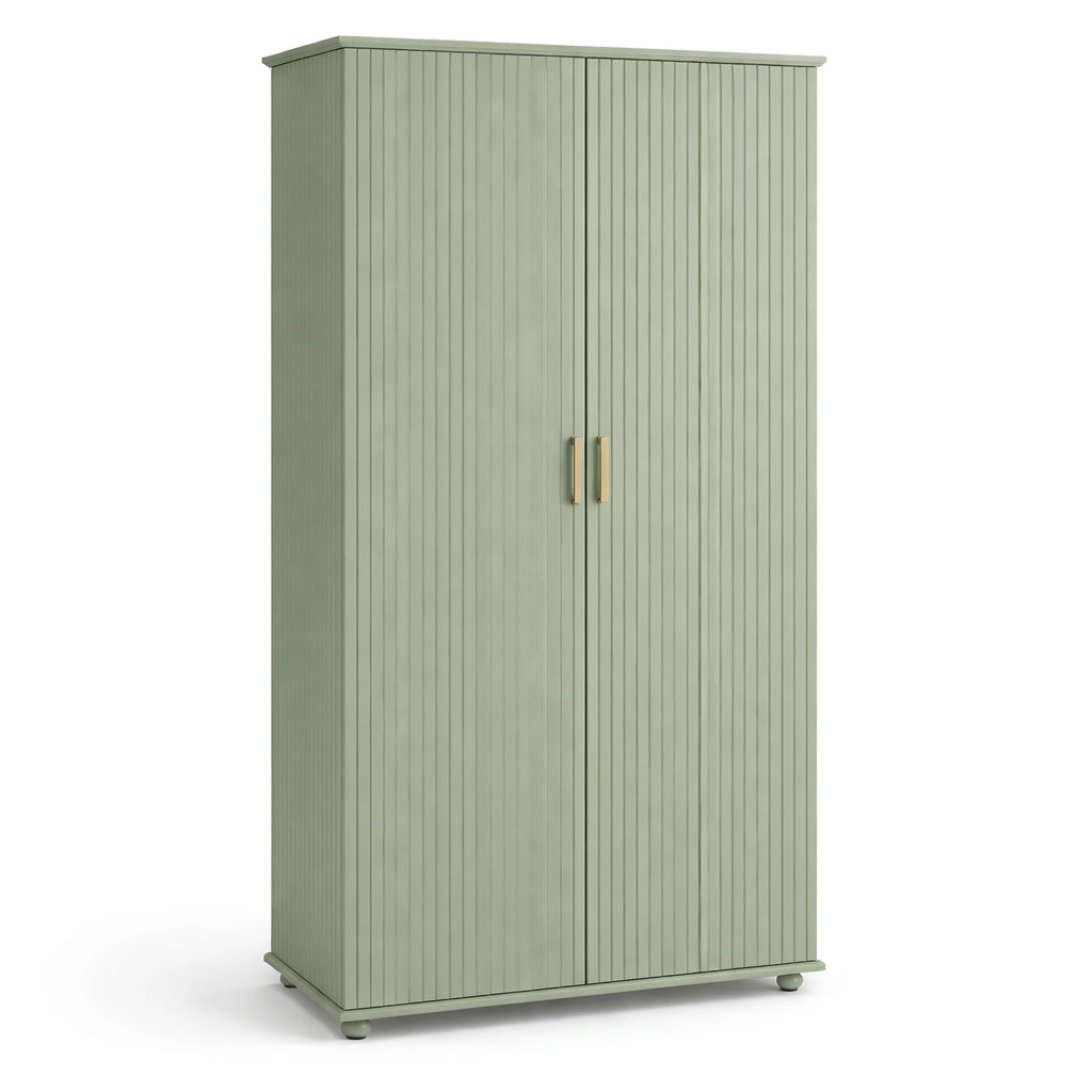 Armoire Chambre Bois Vert Deux Portes Rainures-Arvirox