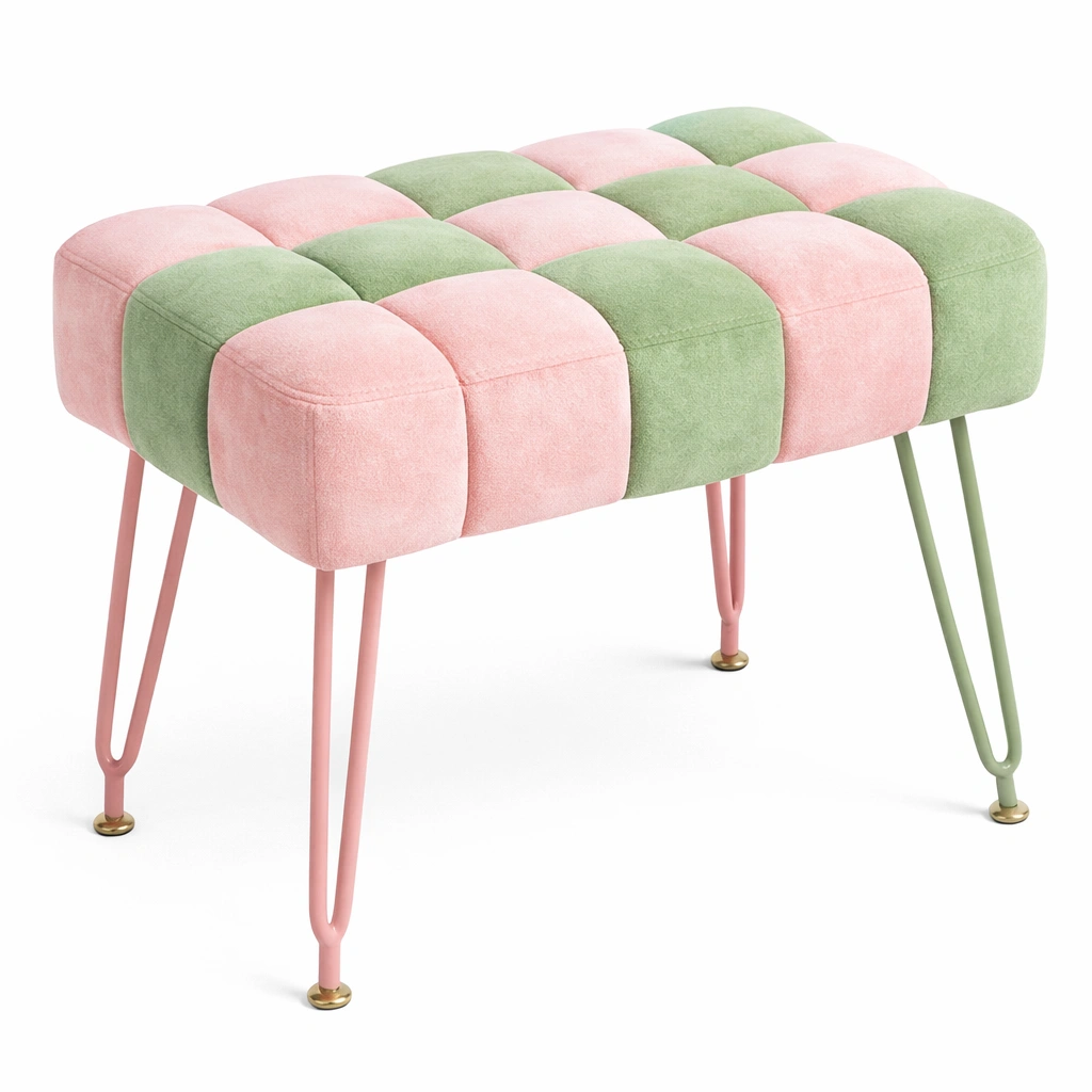 Tabouret Banc Velours Rose Vert Pieds Mtal-Arvirox