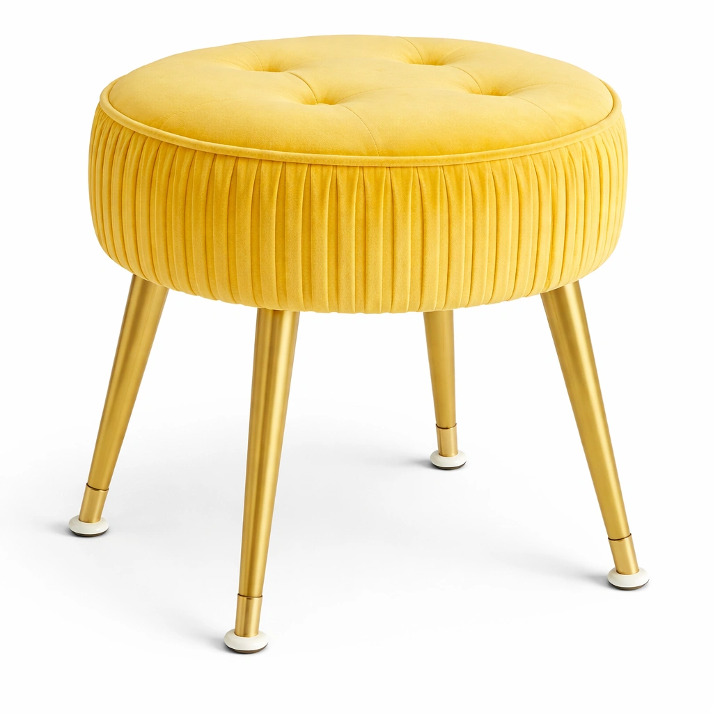 Tabouret Rond Velours Jaune Pieds Mtal Or-Arvirox