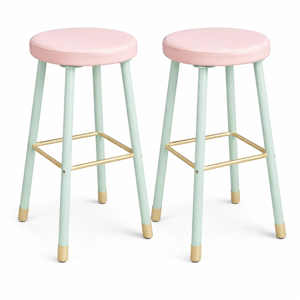 Tabourets Bar Lot Deux Rose Assise Similicuir-Arvirox