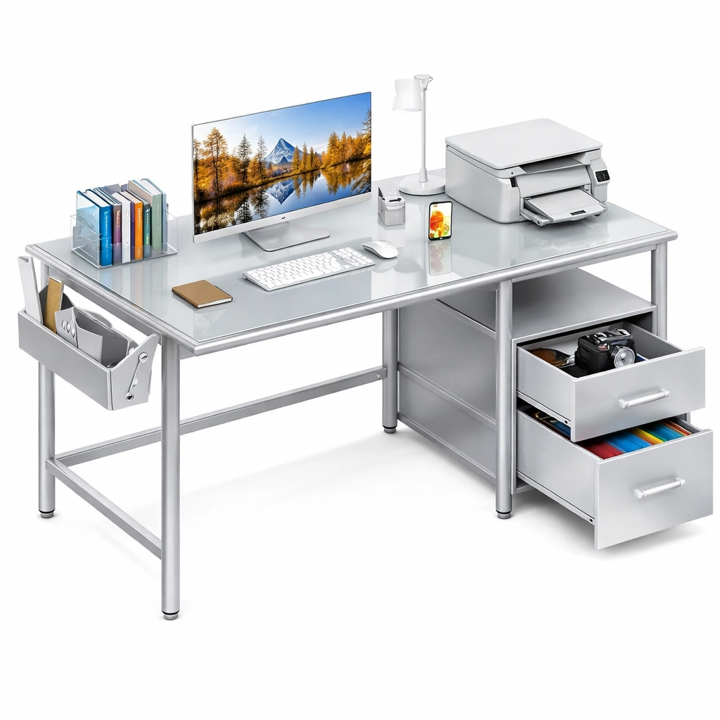 Bureau Informatique Mtal Argent Tiroirs-Arvirox