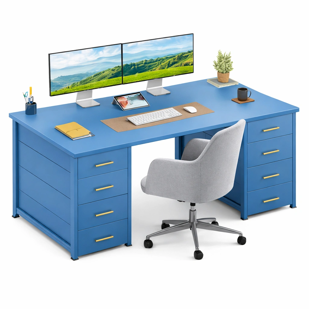 Bureau Informatique Bleu Double Caisson-Arvirox