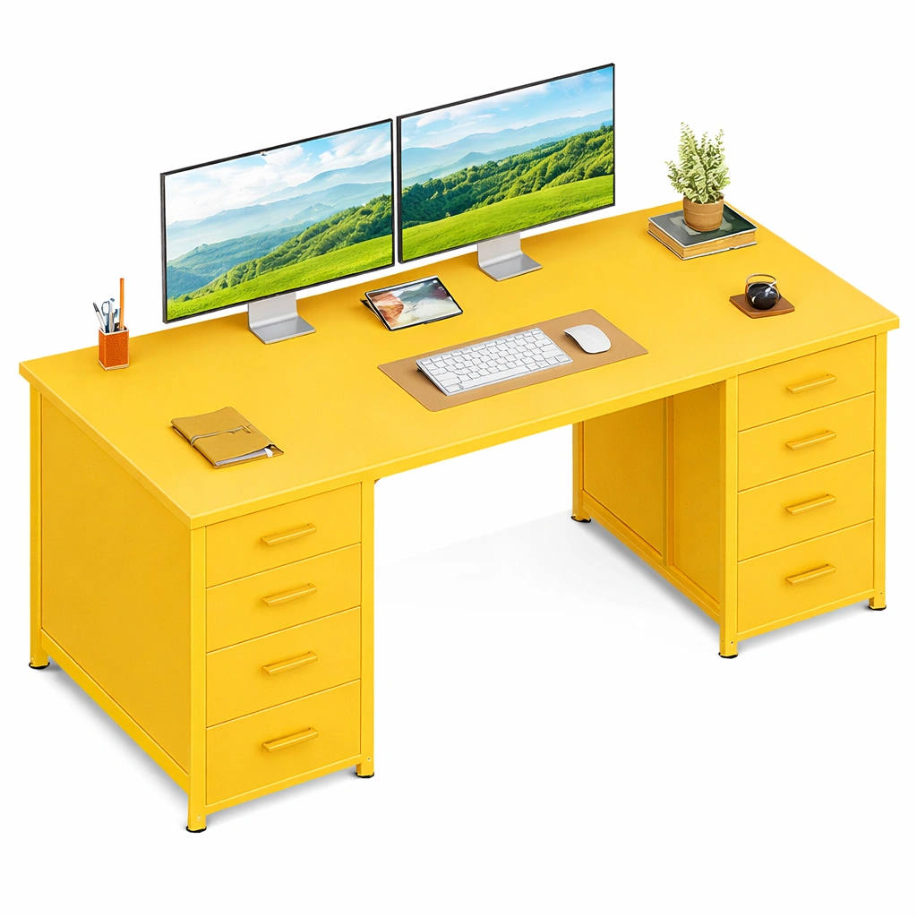 Bureau Informatique Double Caisson Mtal Jaune-Arvirox