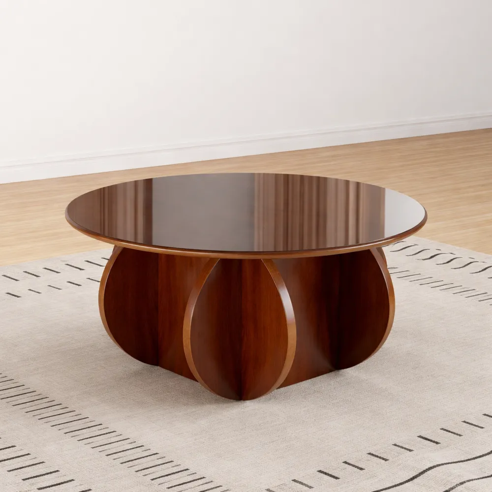 Table basse ronde en verre trempé pour salon