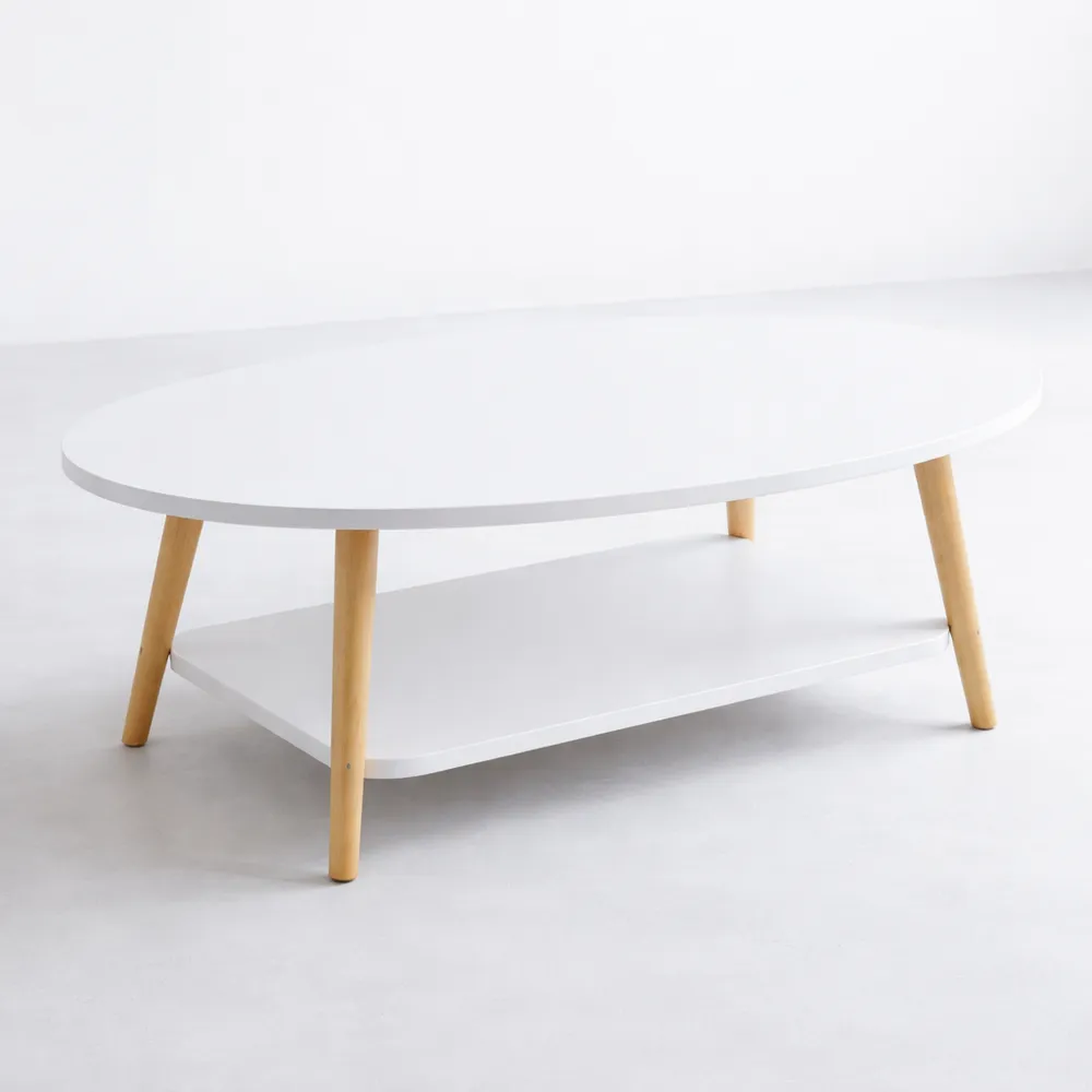 Table basse ovale deux niveaux en bois