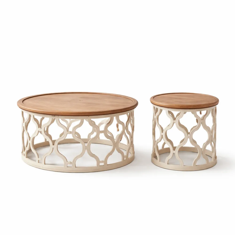 Table Basse Ronde Moderne en Bois avec Pieds Ajourés