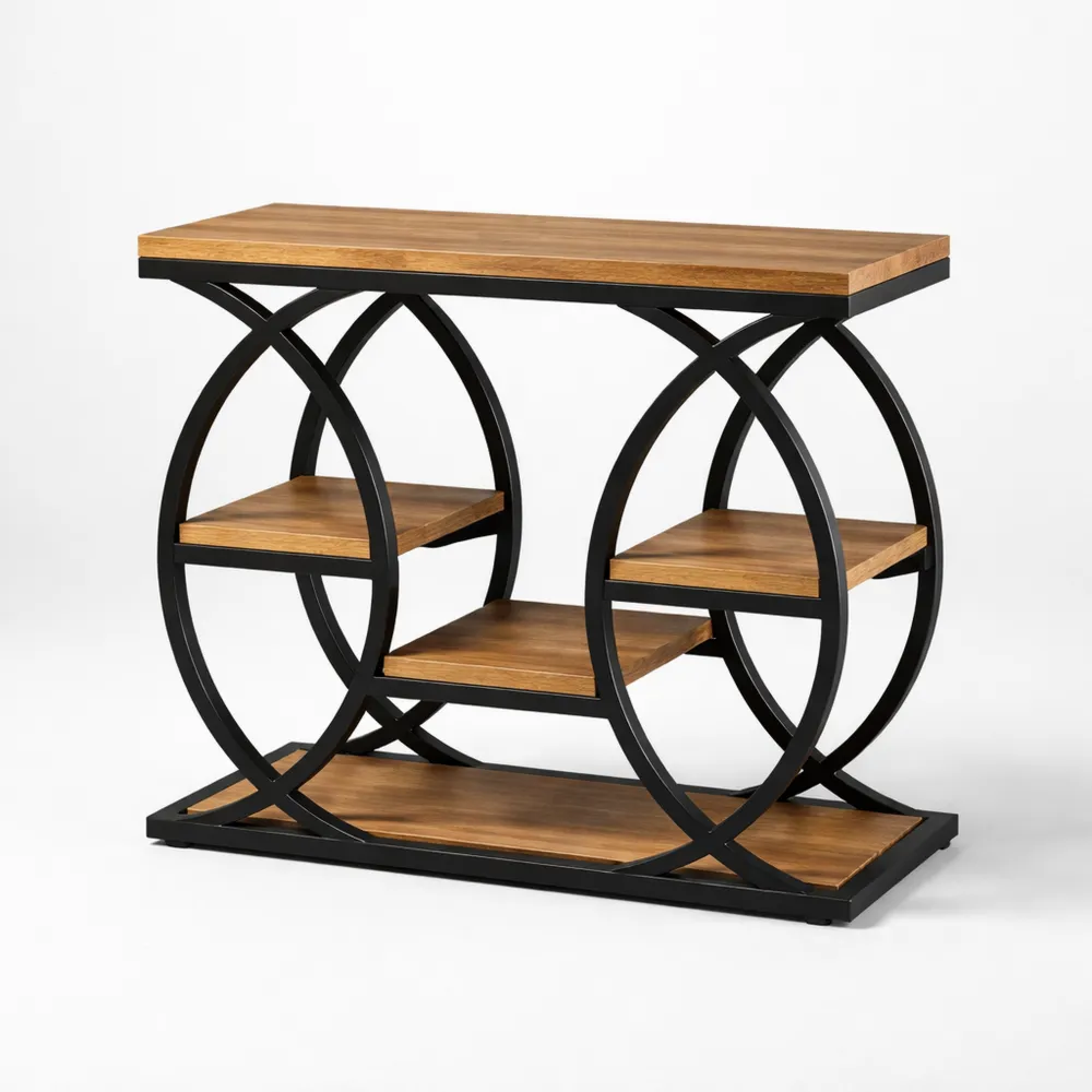 Table d'appoint industrielle avec rangement à 4 niveaux pour salon ou chambre