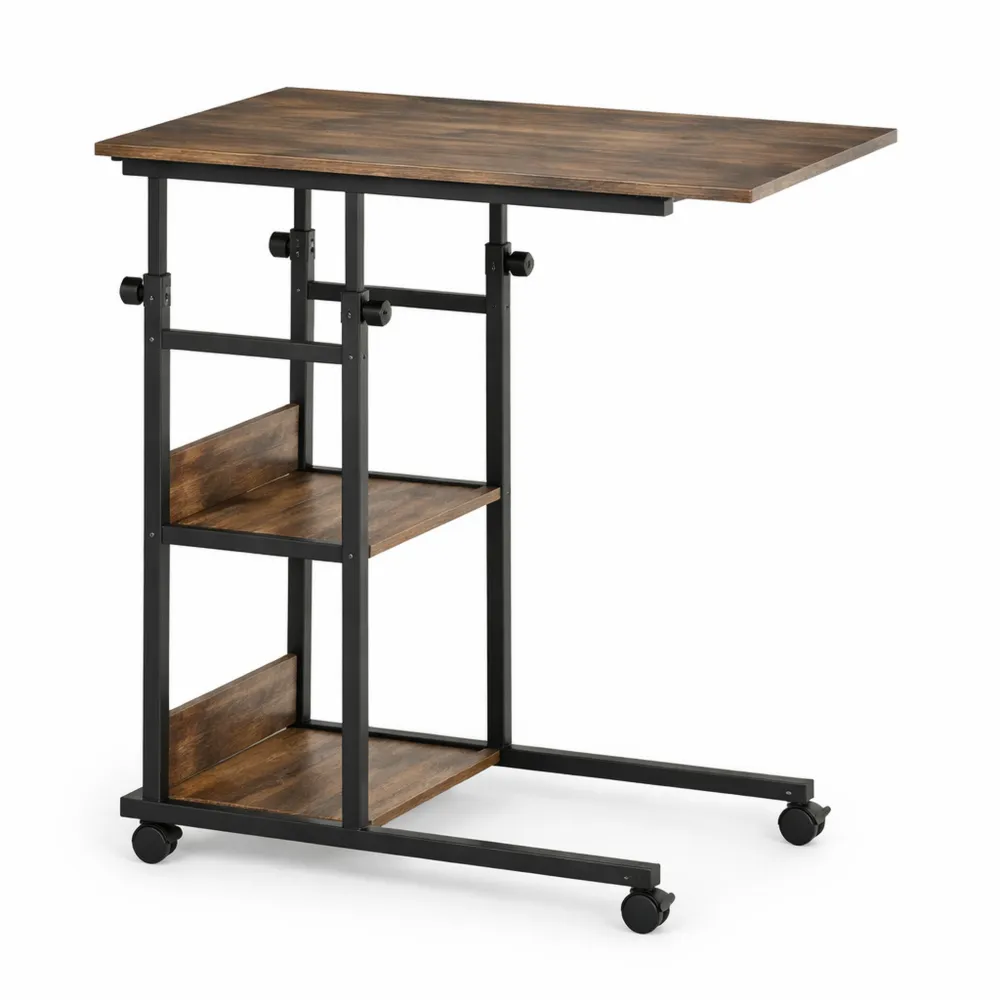 Table d'appoint réglable avec roulettes et étagères intégrées